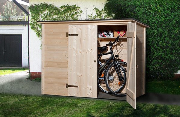 weka-Fahrradbox-aus-Holz-im-Vorgarten